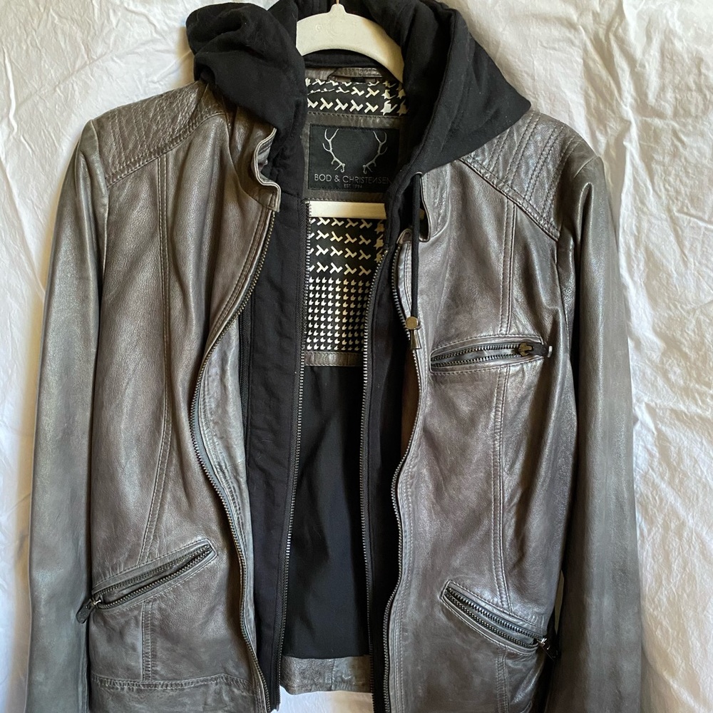Bod & Christensen grey leather moto jacket NWOT